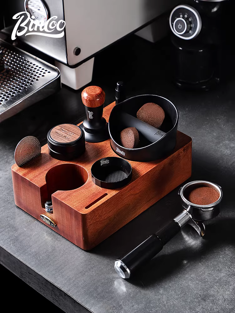 Bộ dụng cụ đa năng bằng gỗ nguyên khối Bincoo, dành cho máy pha cà phê Ý, có hộp đựng bã cà phê.
