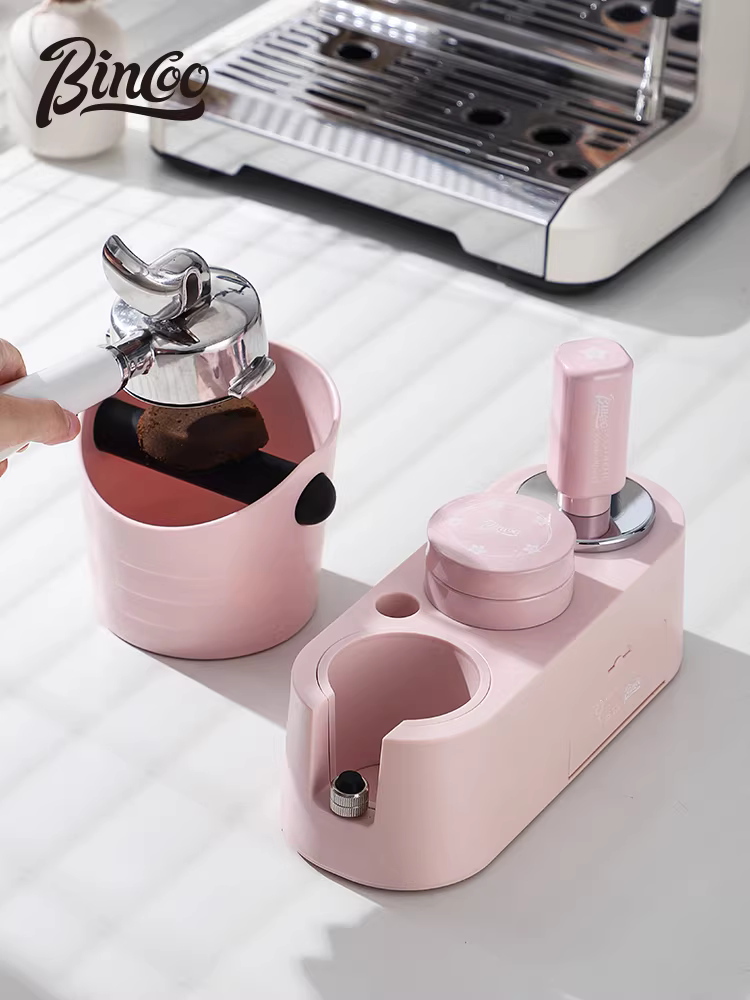 Bộ dụng cụ pha cà phê Bincoo màu hồng có đế, hộp đựng đa năng, dụng cụ pha cà phê 51/58mm