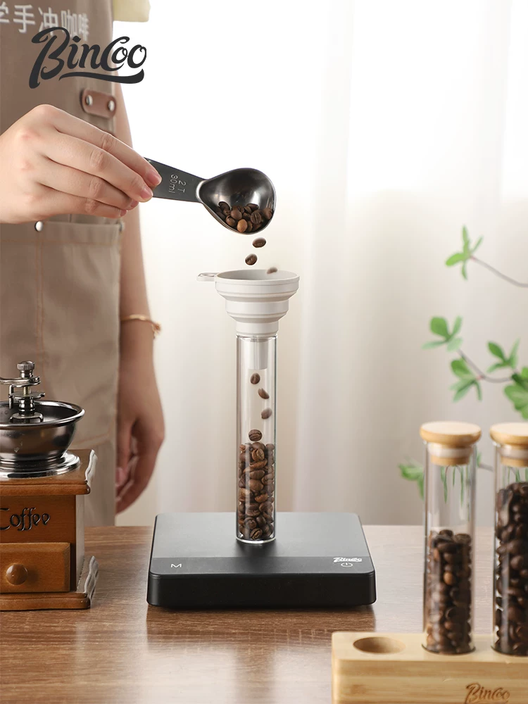 Hũ đựng cà phê Bincoo, chất liệu thủy tinh, kín khí, có giá để trưng bày, dùng được cho trà, thực phẩm, chất liệu thủy tinh đạt chuẩn thực phẩm, dùng cho quầy bar