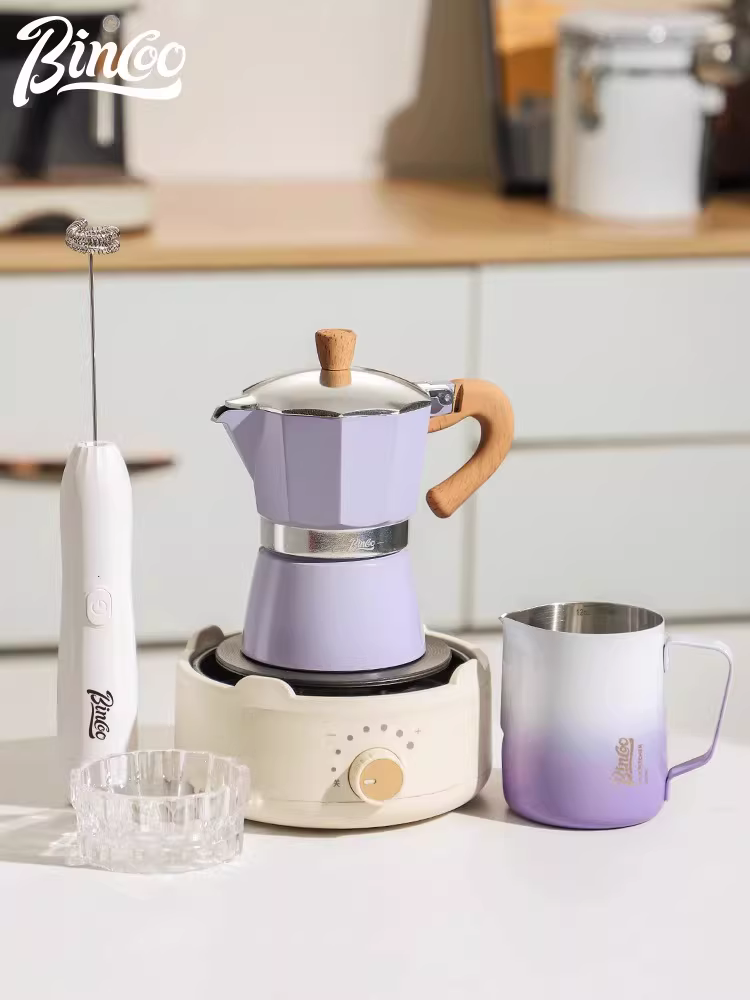 Bộ pha cà phê Moka Ý Bincoo, máy pha cà phê nhỏ, ấm pha cà phê, máy pha cà phê Espresso, bộ dụng cụ pha cà phê bằng điện, bếp gốm điện, bộ đầy đủ.