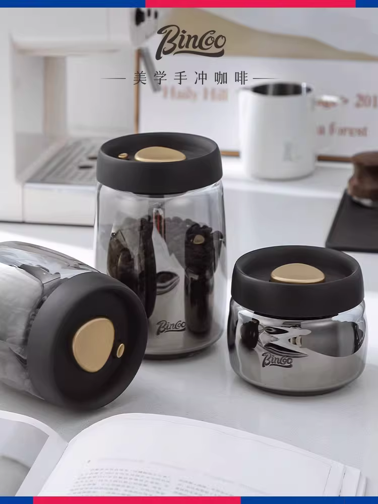 Hũ đựng cà phê Bincoo bằng thủy tinh, kín chân không, kiểu nhấn, dùng để đựng bột cà phê