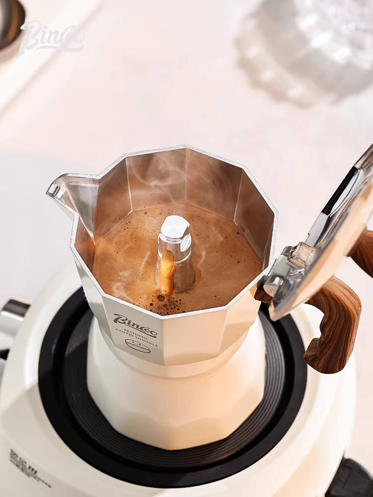 Bộ pha cà phê Moka Bincoo hai van, sử dụng điện, kèm bếp điện gốm, hộp quà tặng, kiểu Ý, máy pha cà phê nhỏ gọn