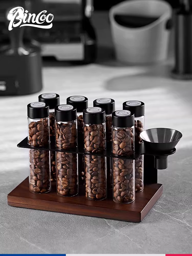 Giá để trưng bày cà phê hạt Bincoo, lọ đựng trong suốt có van xả một chiều, chai đựng di động, chai giữ mùi thơm