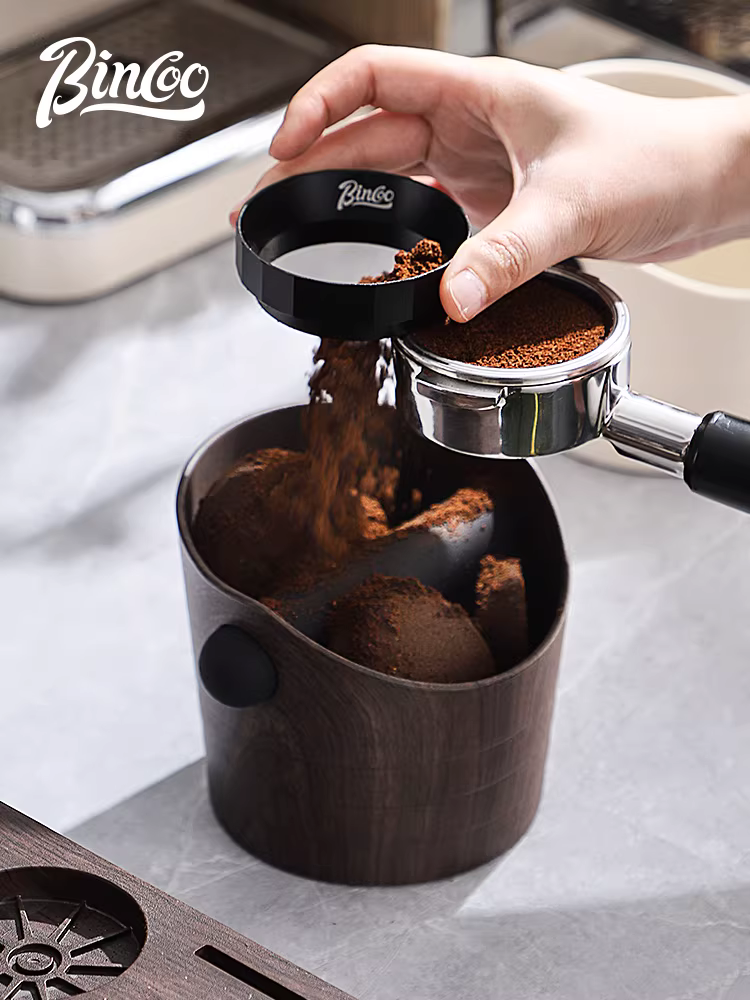 Hộp đựng bã cà phê Bincoo vân gỗ dùng cho gia đình, dụng cụ chứa chất thải kiểu Ý, hộp đựng bã cà phê, dụng cụ nén cà phê mini.