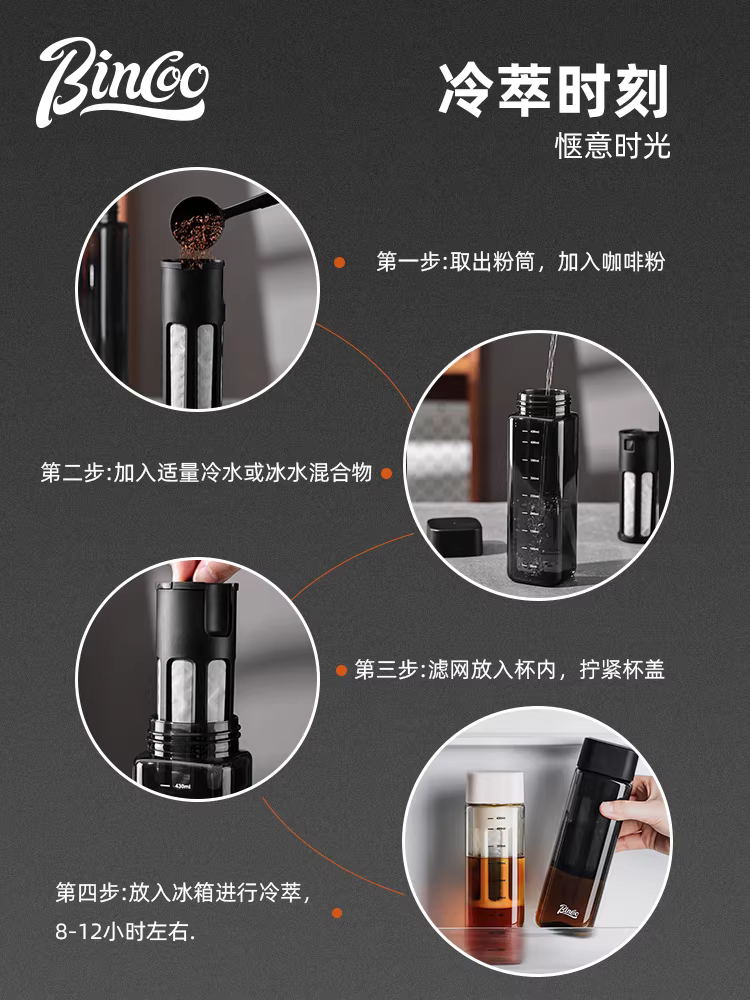 Cốc pha cà phê lạnh Bincoo hình vuông, di động, chất liệu Tritan, cốc du lịch, bình pha cà phê lạnh, cốc nước đá Americano di động