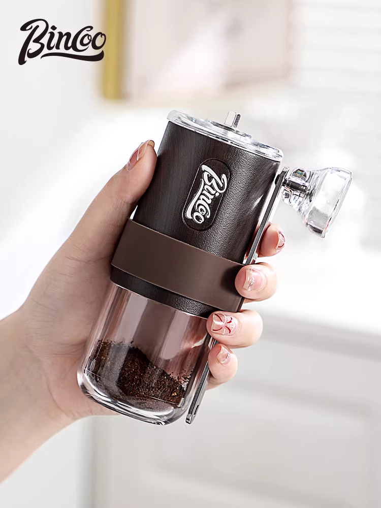 Máy xay cà phê bằng tay Bincoo vân gỗ dùng cho gia đình, máy xay cà phê bằng tay cầm tay, máy pha cà phê bằng tay.