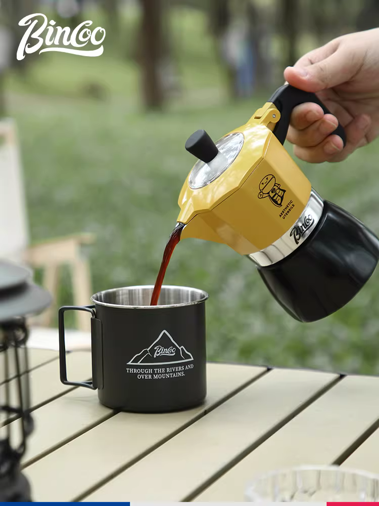Bộ pha cà phê moka hai van Bincoo, bộ dụng cụ pha cà phê ngoài trời, máy xay cà phê nhỏ, bộ pha cà phê gia đình