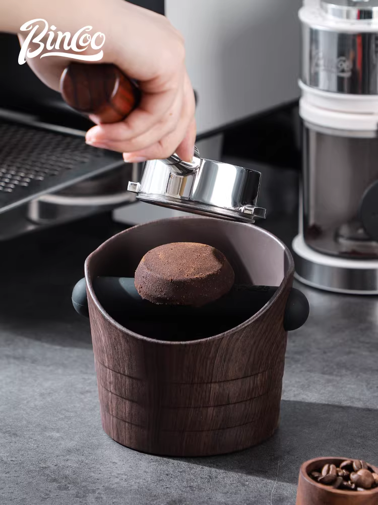 Hộp đựng bã cà phê Bincoo vân gỗ dùng cho gia đình, dụng cụ chứa chất thải kiểu Ý, hộp đựng bã cà phê, dụng cụ nén cà phê mini.
