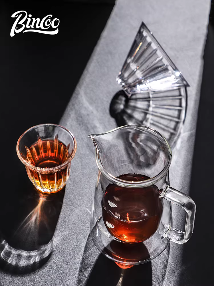 Bộ ấm pha cà phê thủy tinh Bincoo hai lớp, bộ dụng cụ pha cà phê thủ công, bộ chia sẻ cà phê gia đình, cốc pha cà phê kiểu Mỹ, dụng cụ pha cà phê