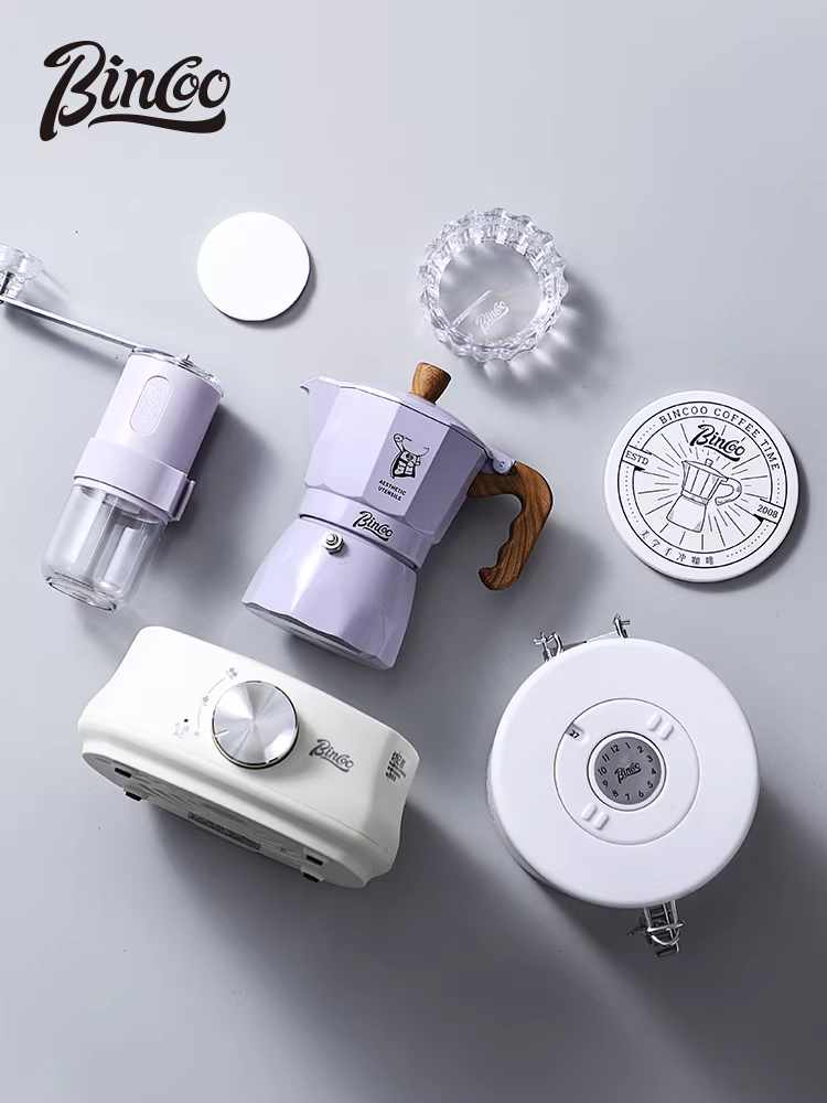 Bộ pha cà phê Moka Bincoo màu tím, van kép, áp suất kép, pha cà phê thủ công, dùng được ngoài trời và trong nhà, kiểu Ý.
