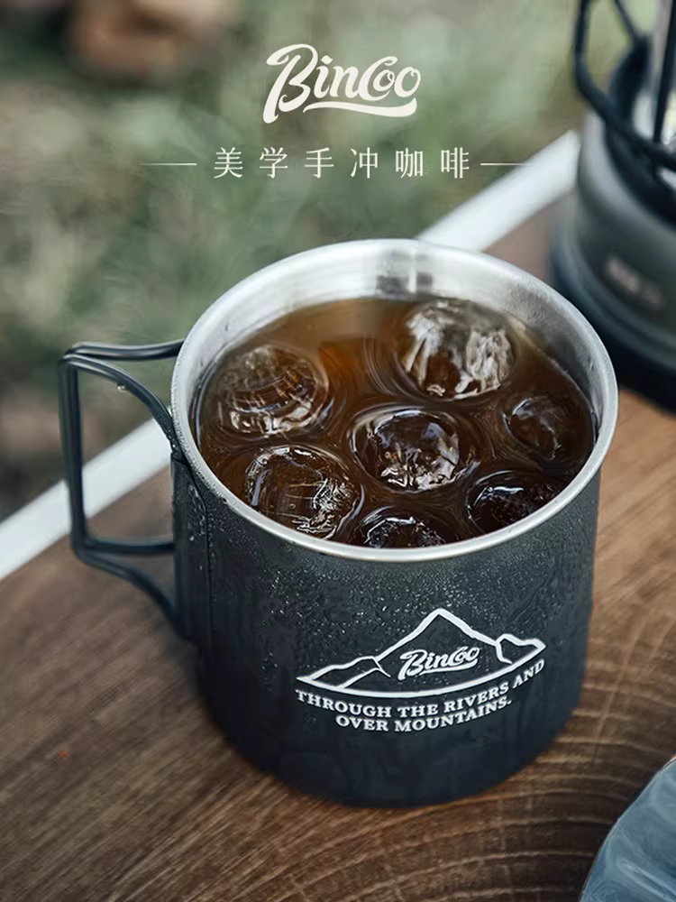 Cốc cà phê cắm trại ngoài trời Bincoo, cốc nước thép không gỉ 304, dụng cụ pha cà phê thủ công, cốc di động