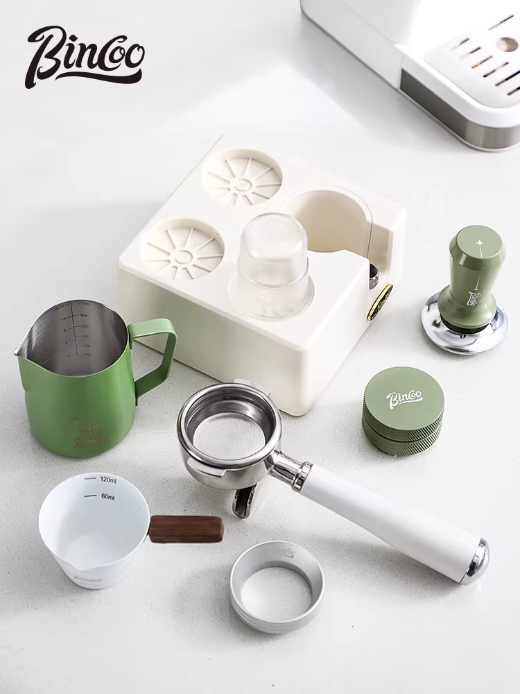 Bộ dụng cụ pha cà phê Bincoo: dụng cụ nén cà phê, hộp đựng bột cà phê xanh tươi, đế đựng dụng cụ nén, dụng cụ nén cà phê espresso