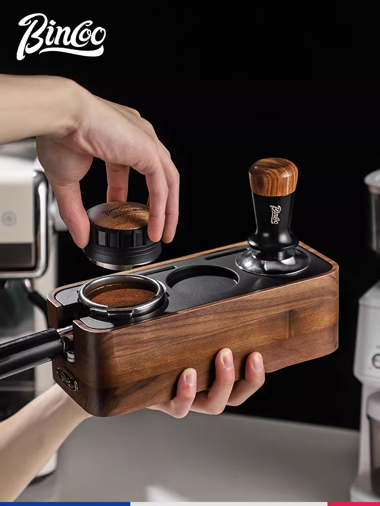 Bộ dụng cụ pha cà phê Bincoo bằng gỗ óc chó, gồm đế ép cà phê kiểu Ý, dụng cụ phân phối bột cà phê, dụng cụ ép cà phê, hộp đựng, kích thước 51/58mm