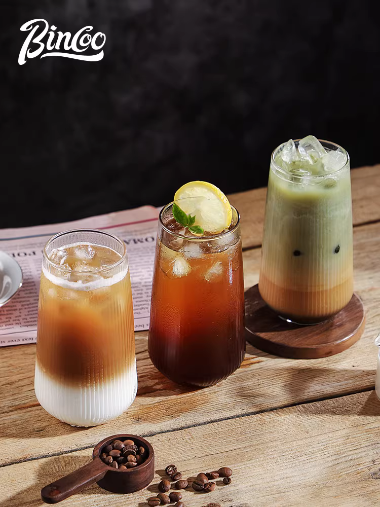 Ly cà phê lớn Bincoo có sọc dọc, ly latte thời trang, ly uống nước lạnh, ly Americano đá gia dụng.