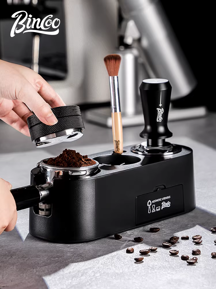 Bộ dụng cụ pha cà phê Bincoo gồm 3 món: dụng cụ phân phối bột, hộp đựng, dụng cụ máy pha cà phê, bộ đầy đủ với tay cầm và dụng cụ nén cà phê.