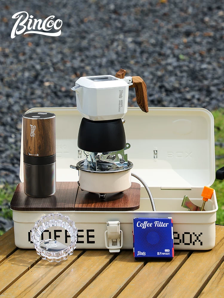 Hộp cà phê du lịch cắm trại Bincoo, bộ pha cà phê Moka, hộp quà tặng, bộ dụng cụ pha cà phê, hộp đựng di động, bộ dụng cụ ngoài trời