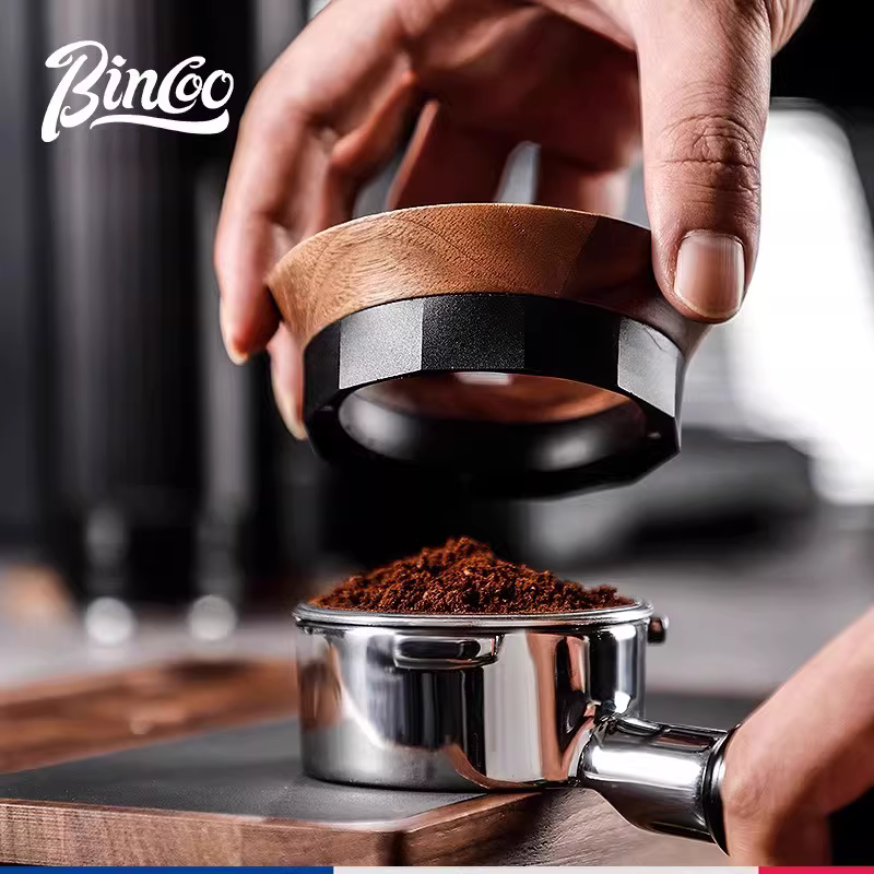 Vòng thu bột cà phê Bincoo, tay cầm thu bột từ tính, vòng vải chống bay bột gỗ óc chó 51/58mm