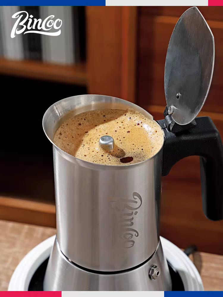 Bộ pha cà phê Moka bằng thép không gỉ Bincoo, van đơn, nhỏ gọn, kiểu Ý, dùng cho gia đình.