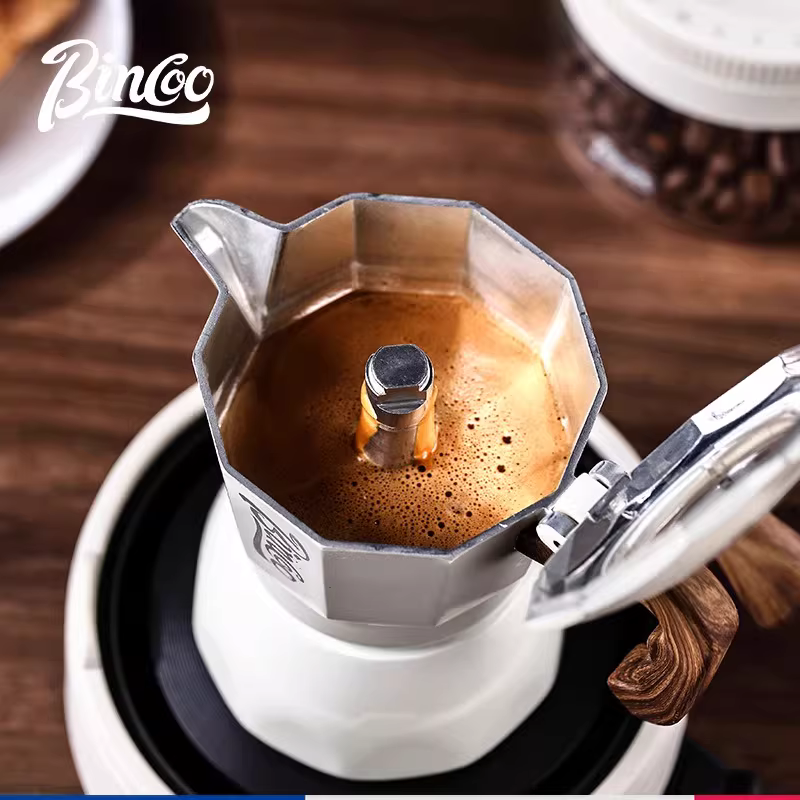 Bộ pha cà phê kiểu Ý Bincoo Moka pot, bếp điện gốm hai van, máy pha cà phê gia đình, giấy lọc, van áp suất kép