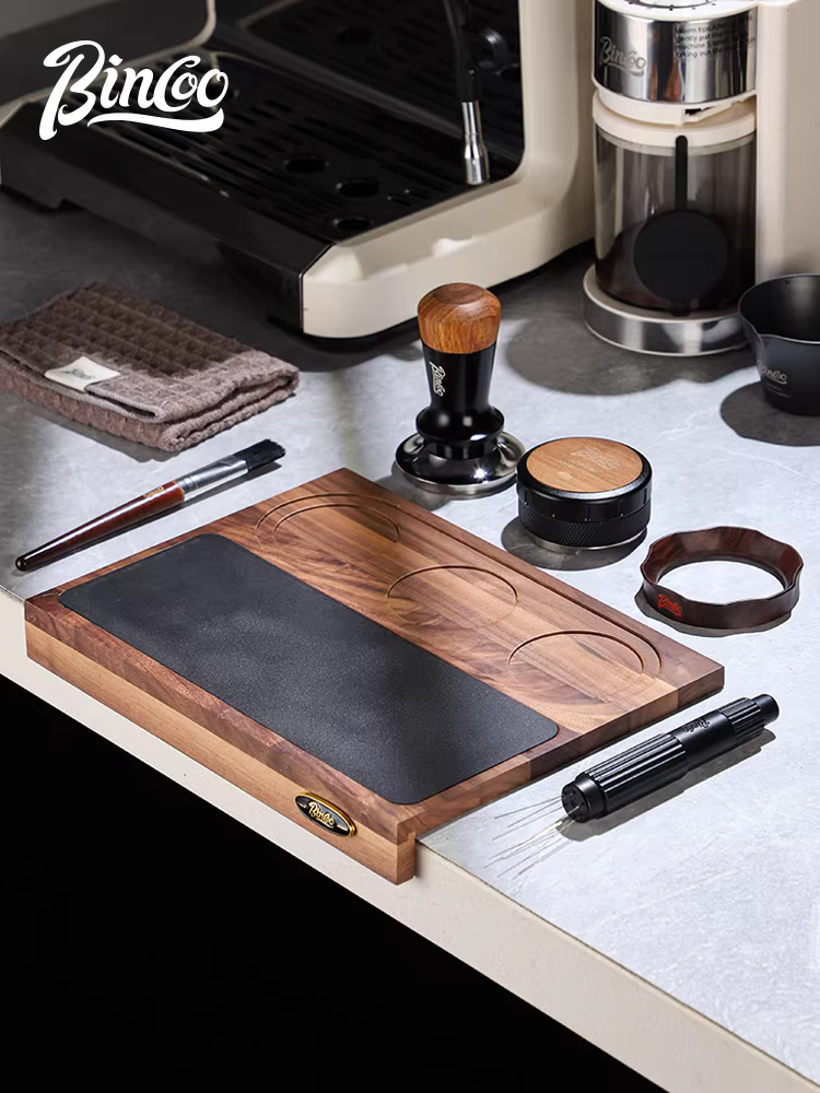 Bộ dụng cụ phân phối bột tamper kiểu Ý Bincoo, kèm tấm lót làm bằng gỗ óc chó, kích thước đa năng 51/58mm