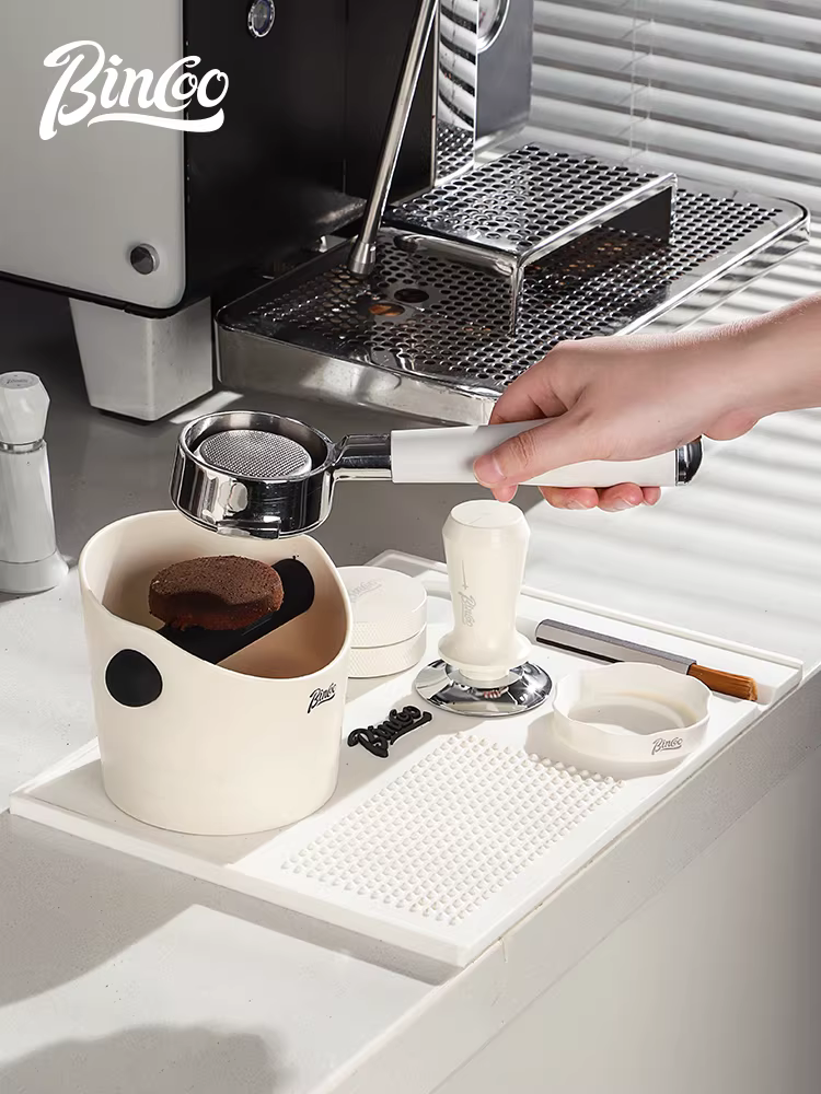 Bộ dụng cụ pha cà phê đa năng Bincoo: đế nén cà phê, búa nén, dụng cụ phân phối bột, hộp đựng bã cà phê, đế để đồ 51mm58