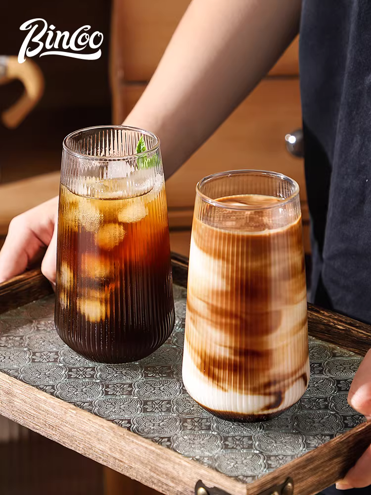 Ly cà phê lớn Bincoo có sọc dọc, ly latte thời trang, ly uống nước lạnh, ly Americano đá gia dụng.