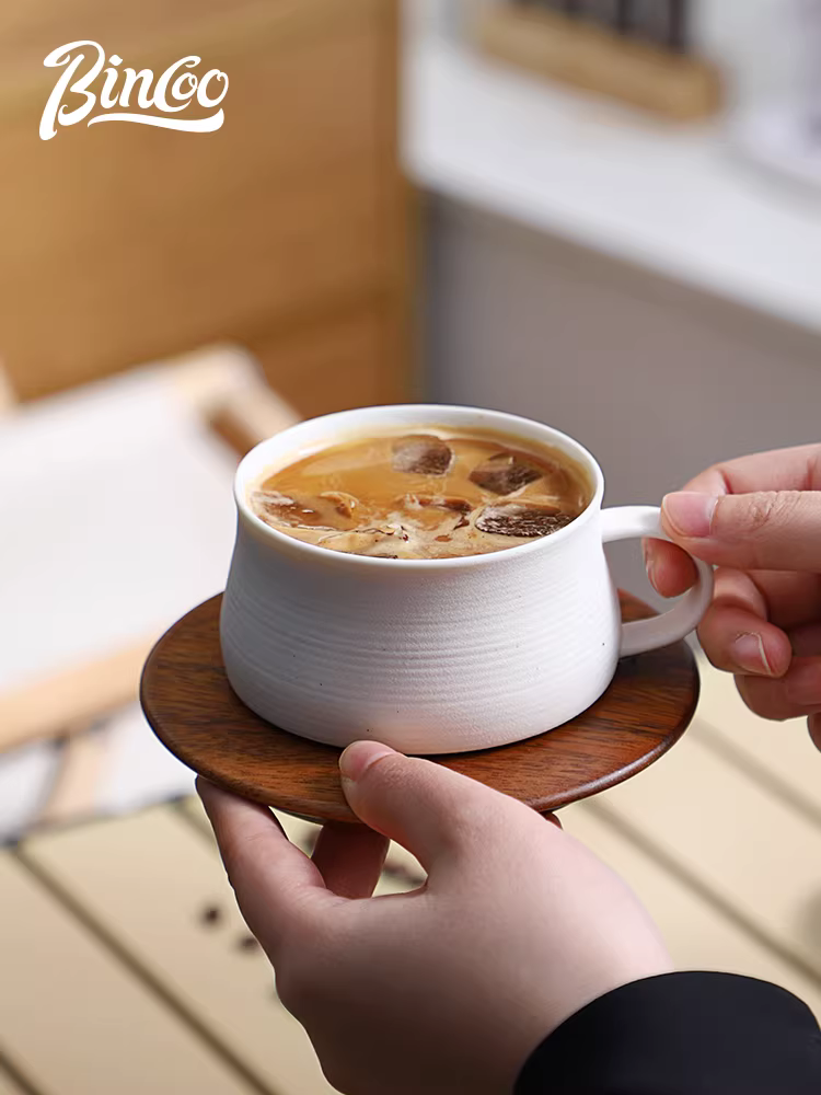 Bộ tách trà cà phê gốm sứ Bincoo phong cách Nhật Bản cổ điển, thiết kế thẩm mỹ cao và ly vẽ latte đẹp mắt