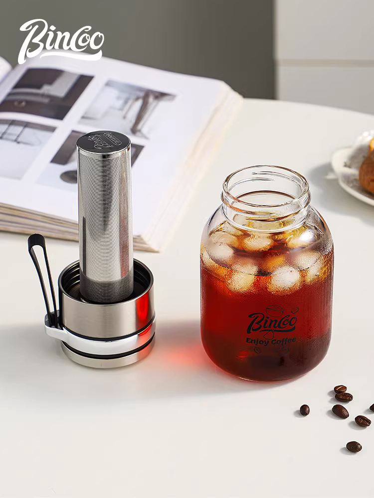 Bình pha cà phê lạnh bằng kính Bincoo, bộ lọc bằng thép không gỉ, cốc pha cà phê lạnh, bình pha cà phê lạnh, ấm pha trà trái cây lạnh