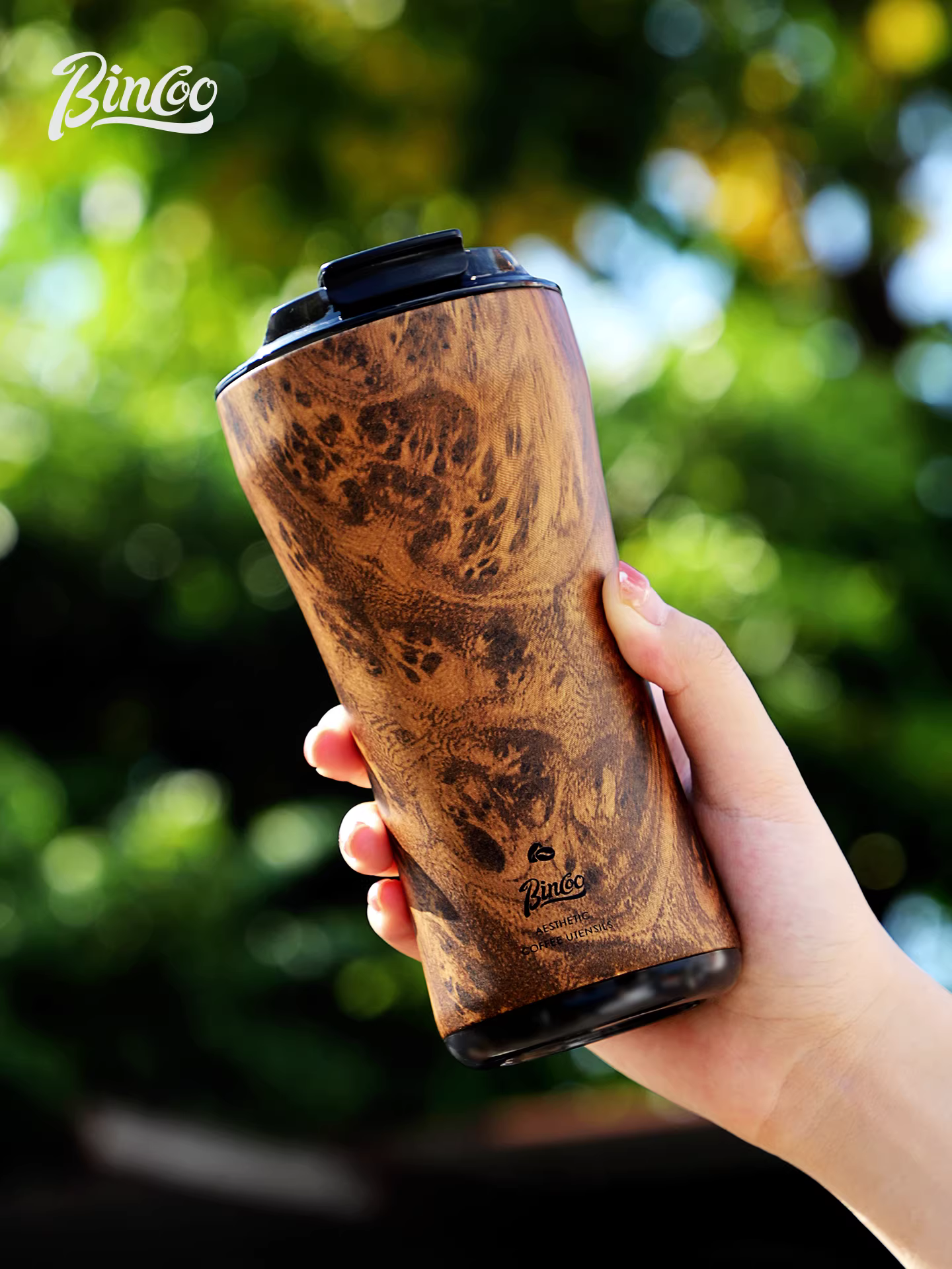 Cốc cà phê cách nhiệt Bincoo bằng thép không gỉ 316, gốm sứ, cốc du lịch di động dành cho nam và nữ, kiểu dáng Mỹ