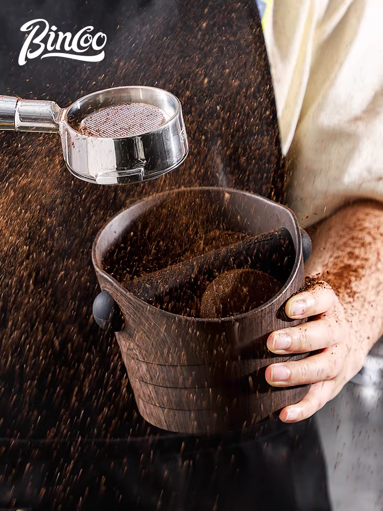 Hộp đựng bã cà phê Bincoo vân gỗ dùng cho gia đình, dụng cụ chứa chất thải kiểu Ý, hộp đựng bã cà phê, dụng cụ nén cà phê mini.