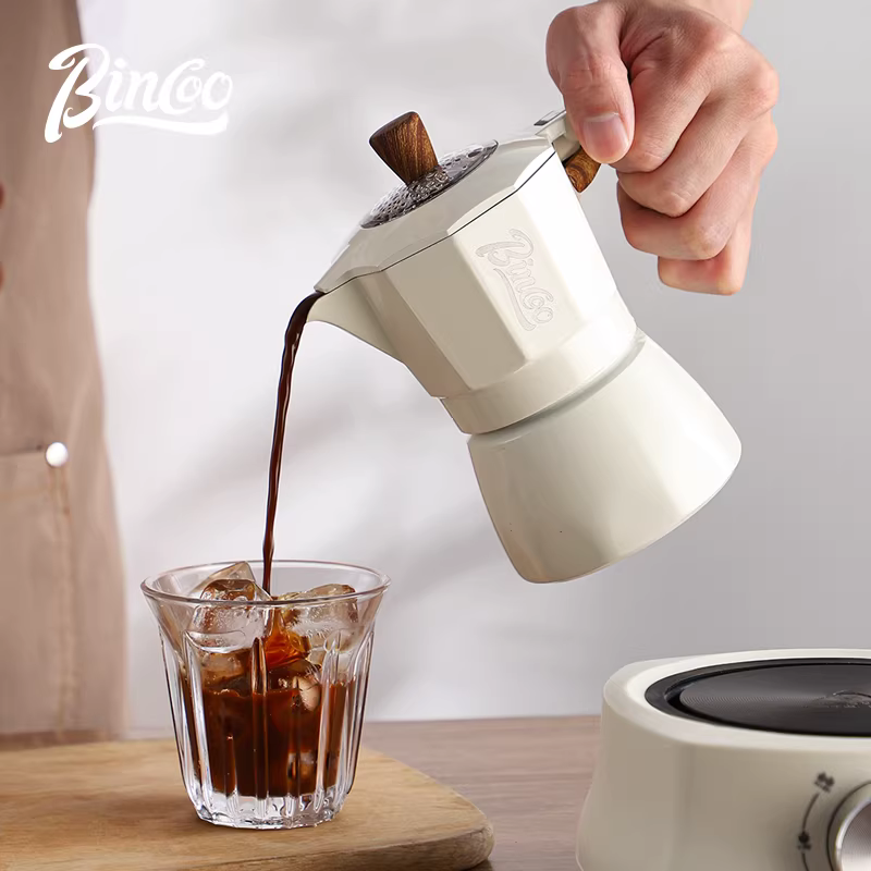 Bình pha cà phê Moka Bincoo hai van, bếp điện gốm, máy pha cà phê nhỏ gia đình, máy pha cà phê espresso bằng thép không gỉ