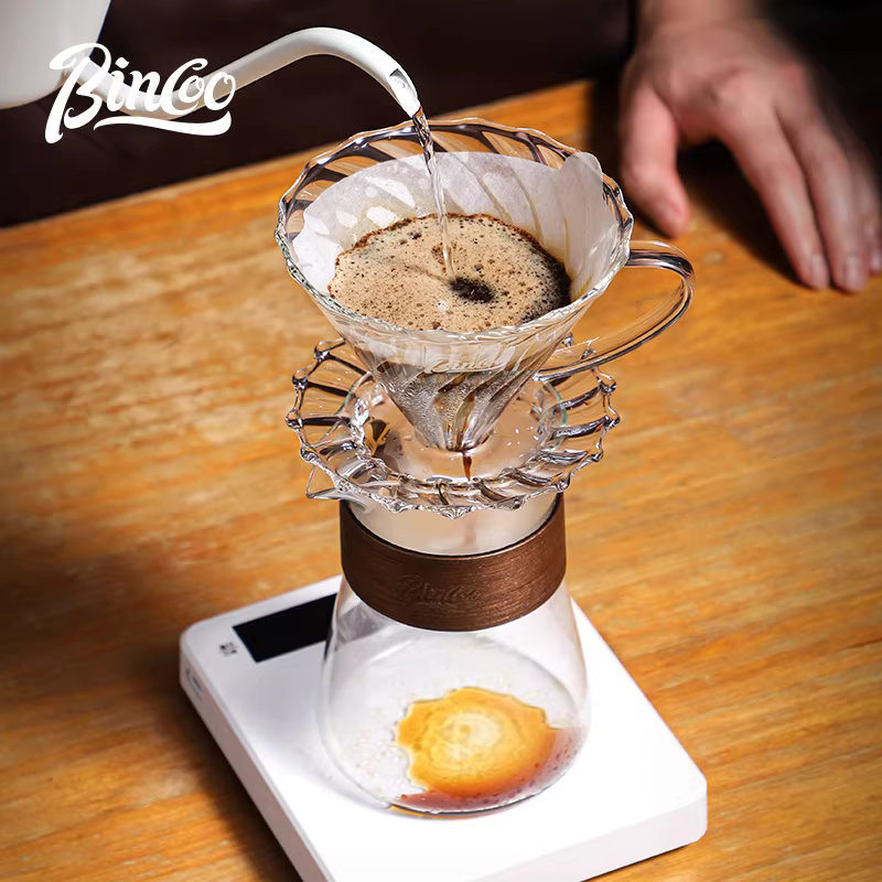 Bình pha cà phê thủ công Bincoo, chất liệu thủy tinh chịu nhiệt cao, kèm bộ lọc giấy cà phê kiểu V60, bình chia sẻ cà phê