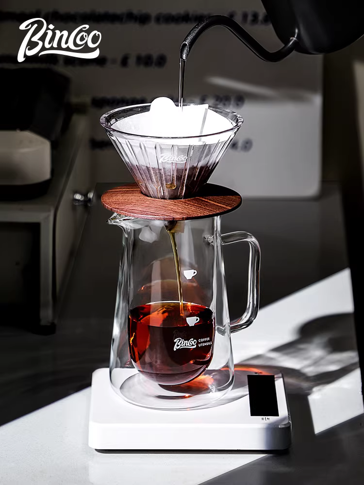 Bộ ấm pha cà phê thủy tinh Bincoo hai lớp, bộ dụng cụ pha cà phê thủ công, bộ chia sẻ cà phê gia đình, cốc pha cà phê kiểu Mỹ, dụng cụ pha cà phê