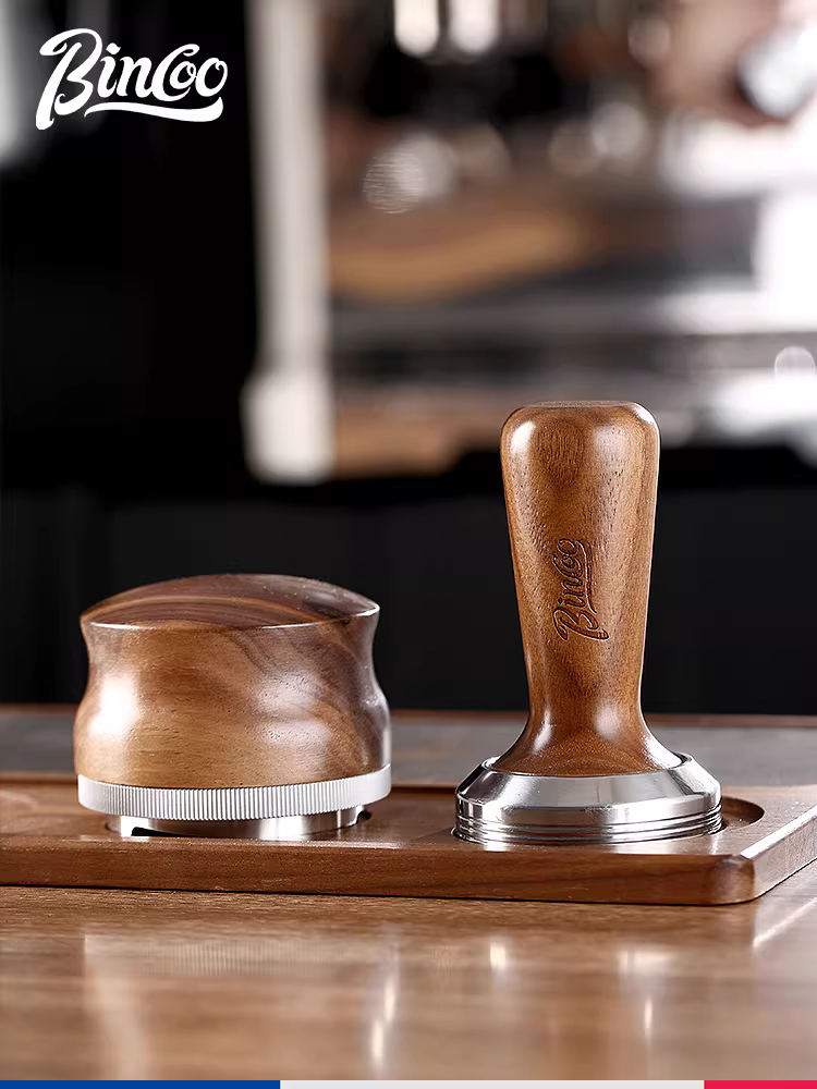 Bộ dụng cụ pha cà phê Ý Bincoo bằng gỗ óc chó, gồm 3 món, đa năng, có đế đỡ và miếng ép cà phê