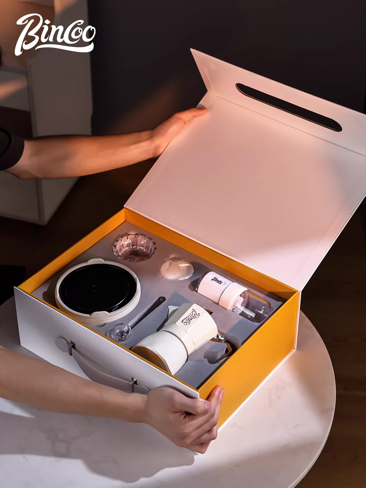 Bộ quà tặng bình pha cà phê moka hai van Bincoo, máy pha cà phê sang trọng, máy pha cà phê espresso, quà tặng gia đình