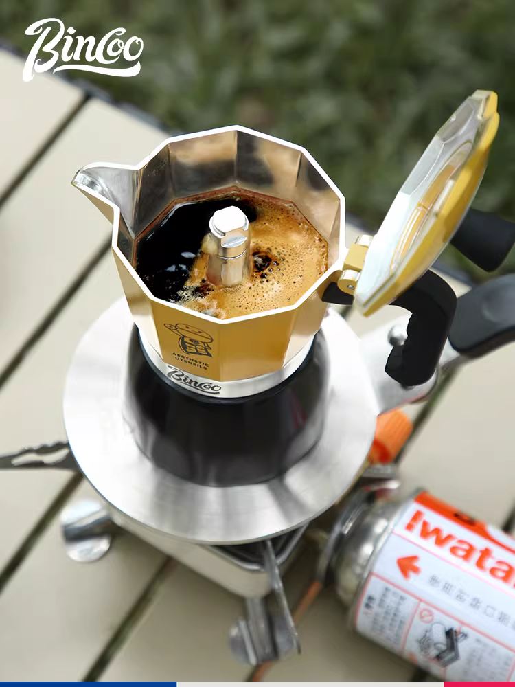 Bộ pha cà phê moka hai van Bincoo, bộ dụng cụ pha cà phê ngoài trời, máy xay cà phê nhỏ, bộ pha cà phê gia đình