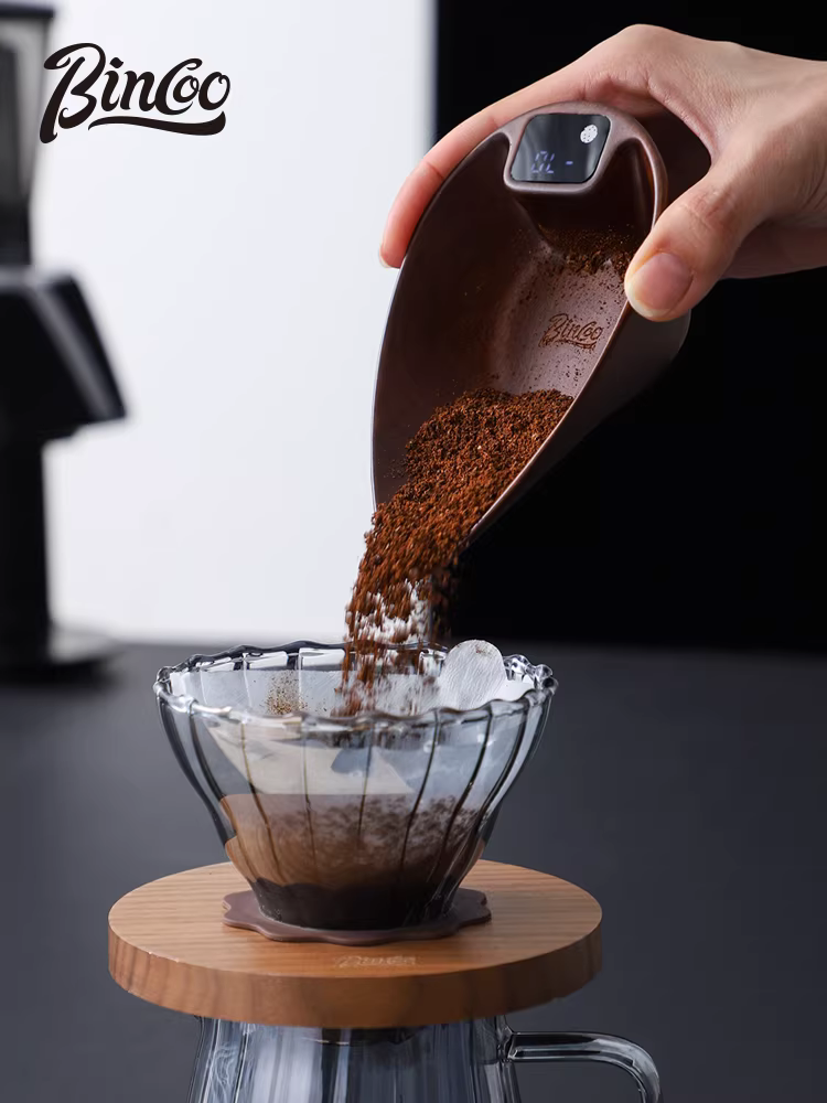 Cân điện tử pha cà phê Bincoo khay đựng hạt cà phê gỗ nguyên khối 0.1g kiểu Ý đặc biệt cân hạt cà phê thông minh mini di động