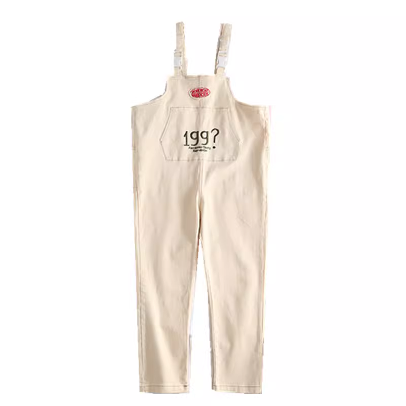 Quần yếm nữ cotton co giãn đa năng, màu trơn, kiểu dáng thẳng, thêu chữ mới Xuân 2024, thương hiệu Dream Box