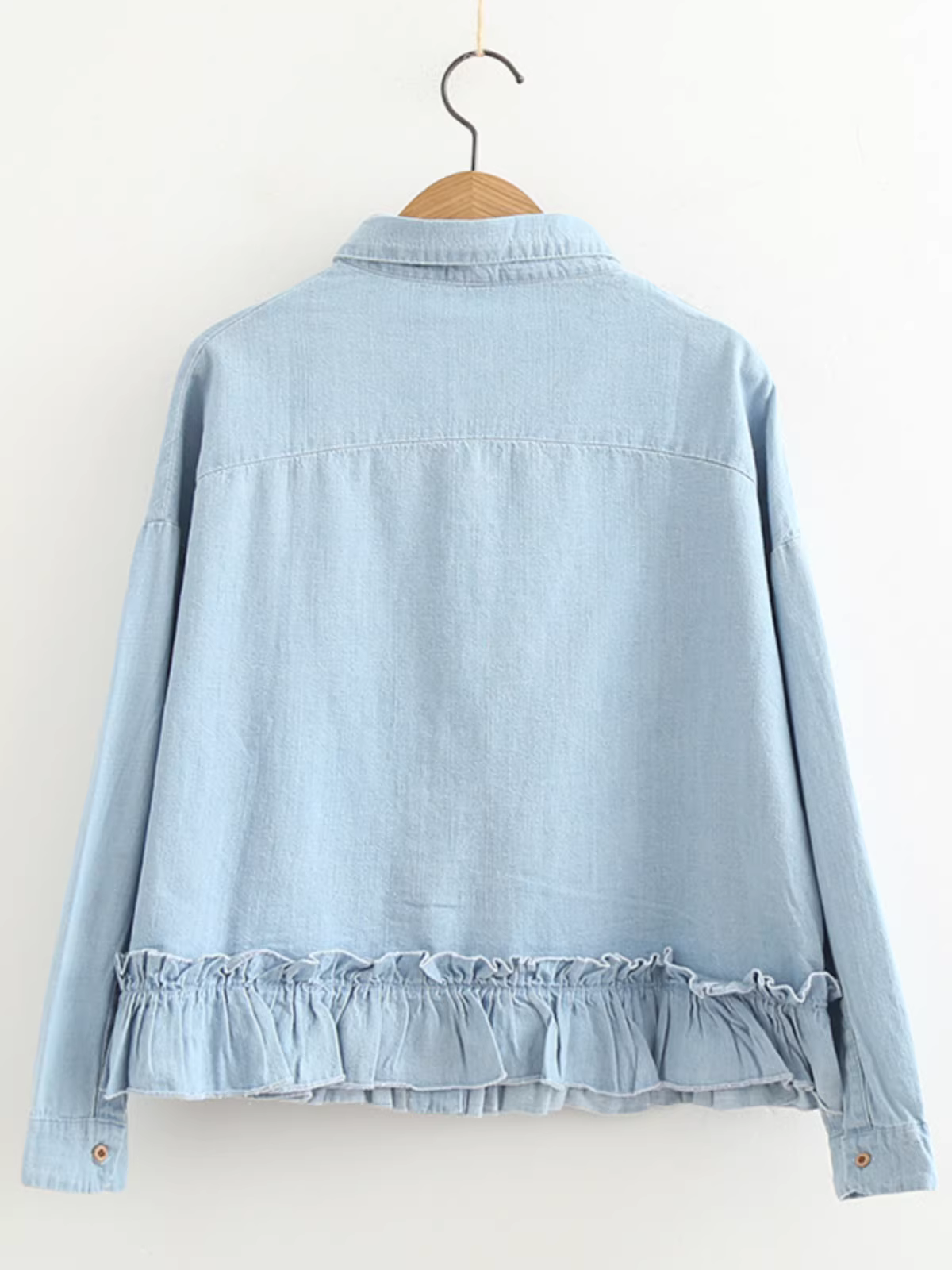 Áo sơ mi nữ Dream Box 2024 kiểu mới, chất liệu mềm mại, màu trơn, tay dài, thiết kế xếp ly, đa năng, dáng rộng, chất liệu denim.