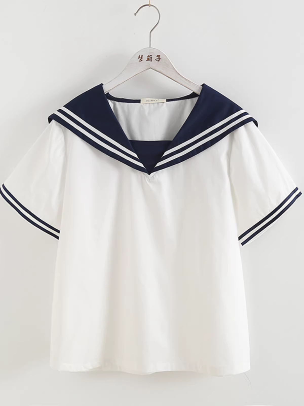 Áo sơ mi cotton phong cách Nhật Bản mùa hè mới Dream Box 2024 dành cho nữ, phối màu, cổ thủy thủ, tay ngắn, dáng rộng