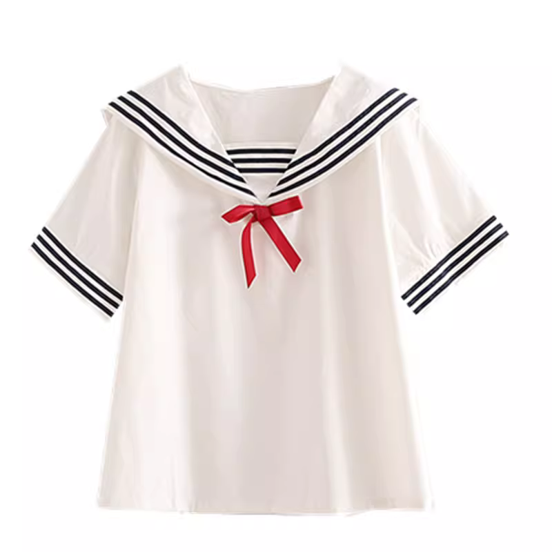 Dream Box 2023 Mùa Hè Mới Ngọt Nơ Áo Sơ Mi Cotton Nữ Hải Quân Cổ Tay Ngắn Rời Cổ Áo Sơ Mi Trắng
