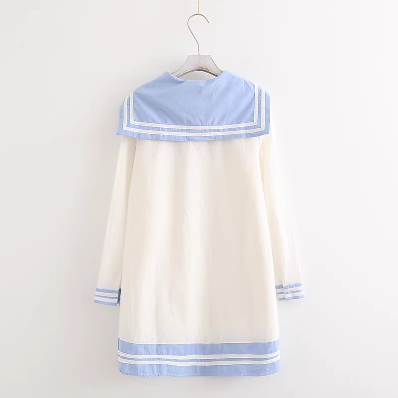 Váy trắng dáng rộng cổ áo hải quân phong cách Nhật Bản mềm mại kiểu nữ sinh mùa thu Dream Box 2024 chất liệu cotton