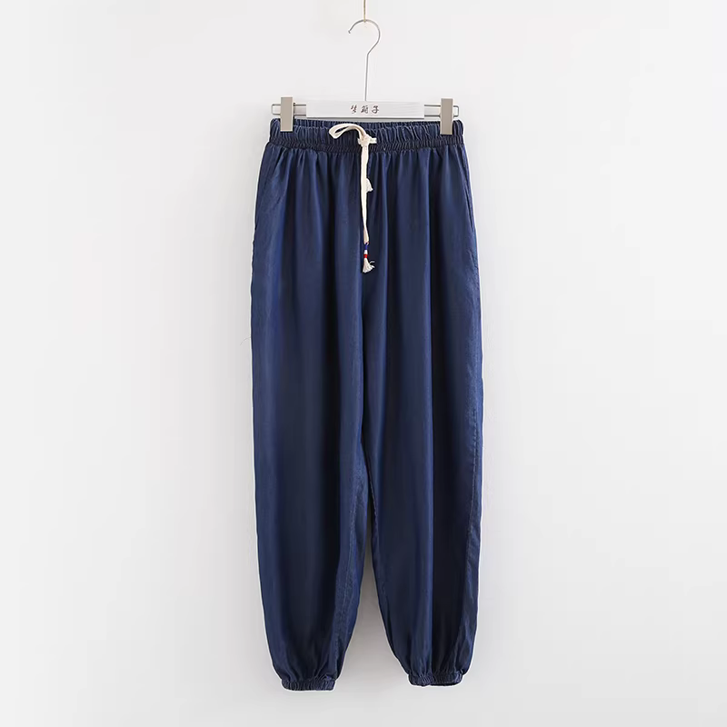 Quần đèn lồng màu trơn phong cách nghệ thuật mới Thu 2024 Dream Box, kiểu dáng đa năng, cạp chun co giãn, tôn dáng, dành cho nữ