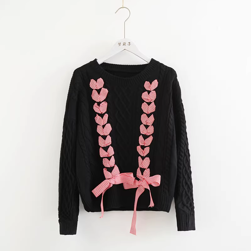 Dream Box 2021 Thu Đông Mới Thắt Nơ Áo Len Kẻ Sọc Cho Nữ Đa Năng Tươi Mát Cổ Tròn Áo Chui Đầu Slim Fit Áo Len