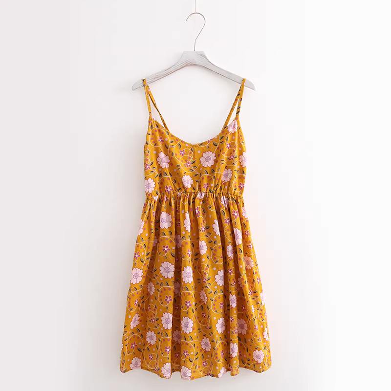 Dream Box 2023 Mùa Hè Mới Vintage Lớn Họa Tiết Hoa Chữ A Đầm Cổ Chữ V Cao Cấp Đa Năng Vải Lanh Cotton Đầm Dây