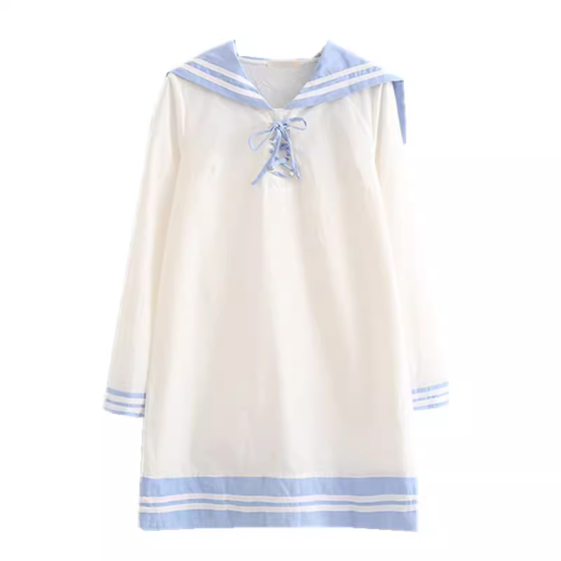 Váy trắng dáng rộng cổ áo hải quân phong cách Nhật Bản mềm mại kiểu nữ sinh mùa thu Dream Box 2024 chất liệu cotton