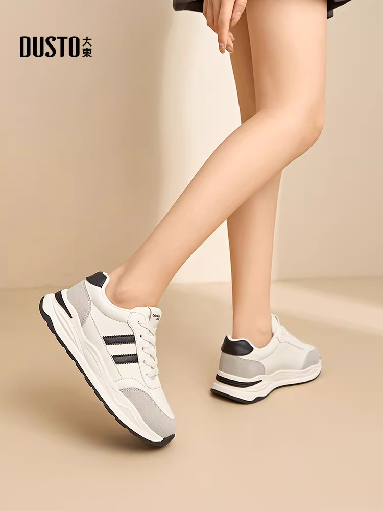Giày thể thao Dadong nữ 2025 mới thu đông, giày Forrest Gump hot trend, đế dày tăng chiều cao, đa năng, giày trắng