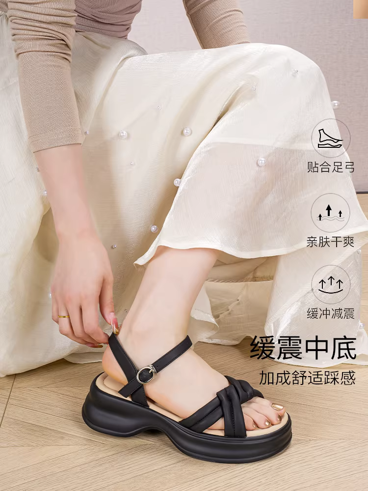Dép thể thao đế dày Dadong dành cho nữ, giày nữ mùa hè mới 2025, đi dạo ngoài trời, phối cùng váy, giày La Mã.