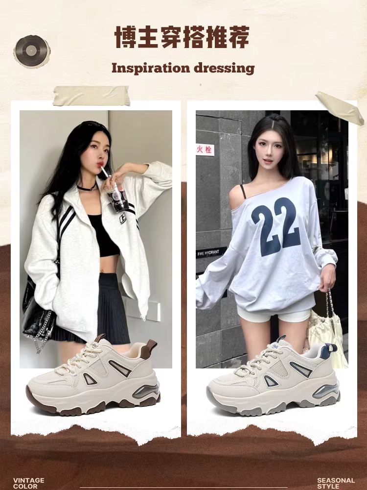 Giày thể thao nữ đế dày kiểu bố 2025, giày thời trang thu đông mới dành cho nữ, giày thể thao tăng chiều cao, giày thường ngày