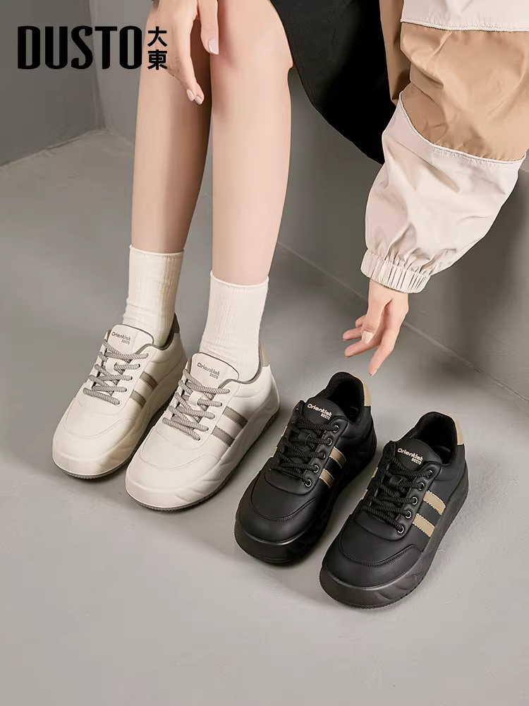 Giày thể thao đế dày màu trắng Dadong dành cho nữ 2025, mẫu mới phổ biến mùa thu đông, giày thể thao thường ngày, giày thể thao đế mềm, giày lười